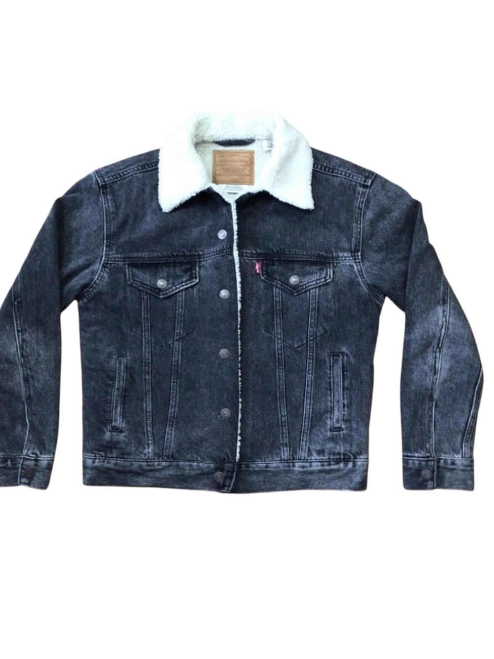 LEVI’S Premium Sherpa Trucker Jacket XXS Black Denim Fleece Lined Western